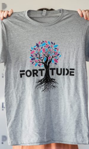 Front of FORTITUDE shirt.